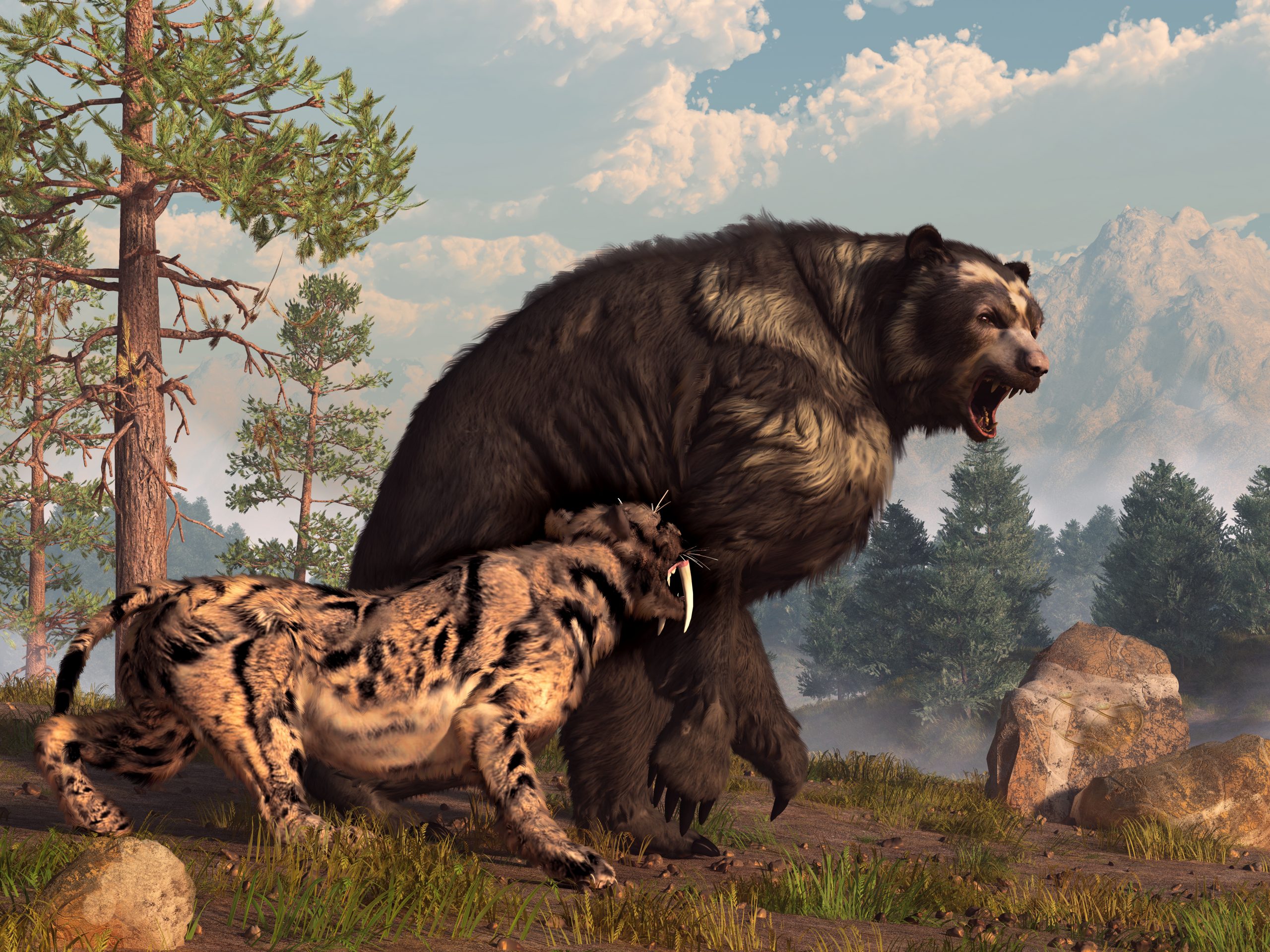 Вымершая древность. Гигантский Короткомордый медведь. Пещерный медведь Ursus spelaeus. Доисторические хищники Короткомордый медведь. Древний Короткомордый медведь.