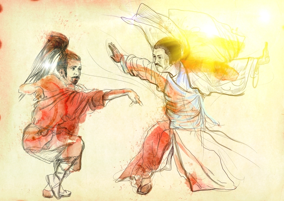 Doi luptători de Kung Fu stilizaţi