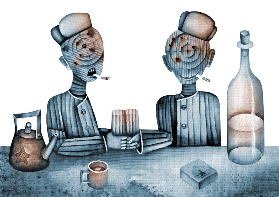 Desen caricaturizat care reproduce doi deţinuţi politici din gulag