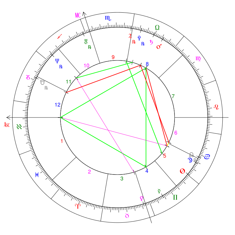 Diagramă astrologică unde pot fi văzute casele, clar delimitate