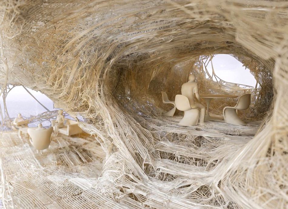 Componentele case - pereţi, scări - sunt fabricate dintr-un bioplastic special.