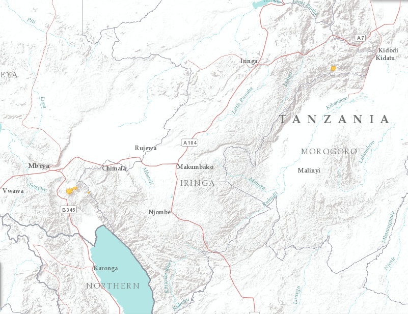 Kipunji trăiesc în două situri aflate la 350 de kilometri distanţă în Southern Highlands şi Munţii Udzungwa