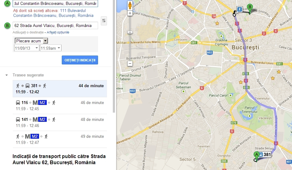 Începând de astăzi, locuitorii din 7 oraşe din România îşi pot face planuri de călătorie cu transportul public folosind Google Maps