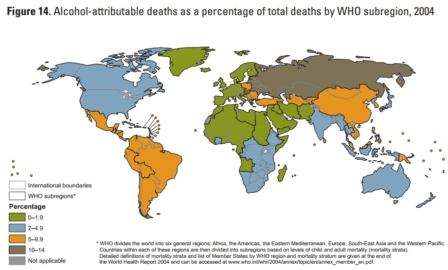 Procentul deceselor cauzate de alcool din totalul deceselor înregistrate