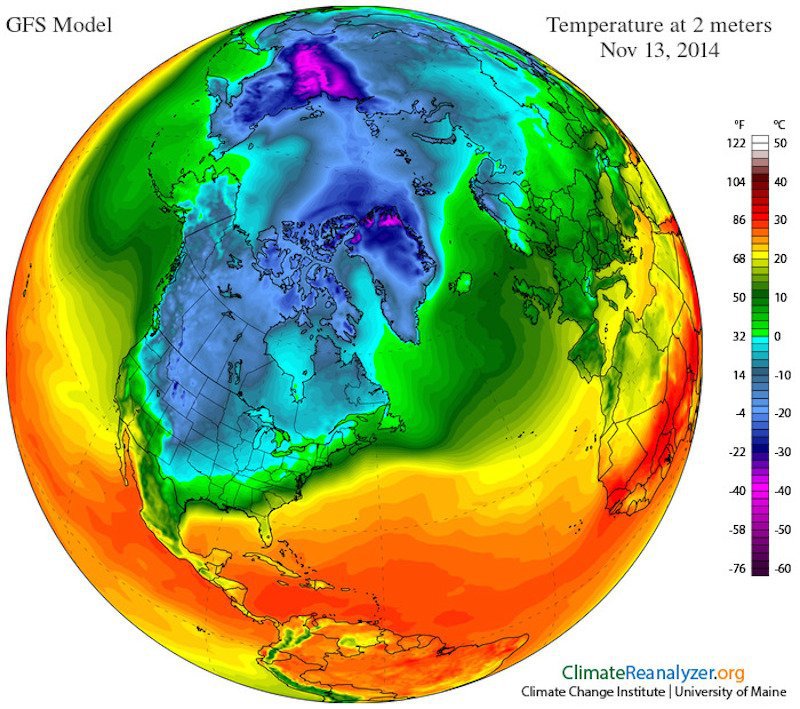 Temperaturile înregistrate joi. În zonele cu albastru şi violet sunt sub 0 grade Celsius