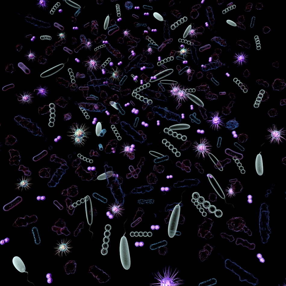 O enormă varietate de specii de bacterii, aproape nestudiate, alcătuieşte aşa-numita materie neagră microbiană.